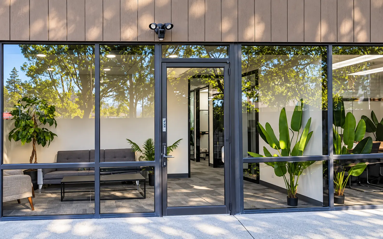 Glass-front entrance of the Silicon Valley office